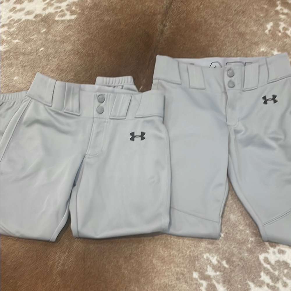 2 Pair Youth Small Under Armour Gray Baseball Pants
